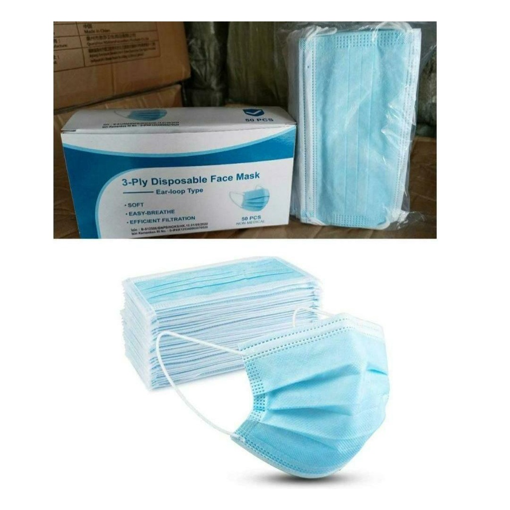 Masker 3 Ply 3Ply isi 50 pcs disposable Facemask mask Masker Earloop Box