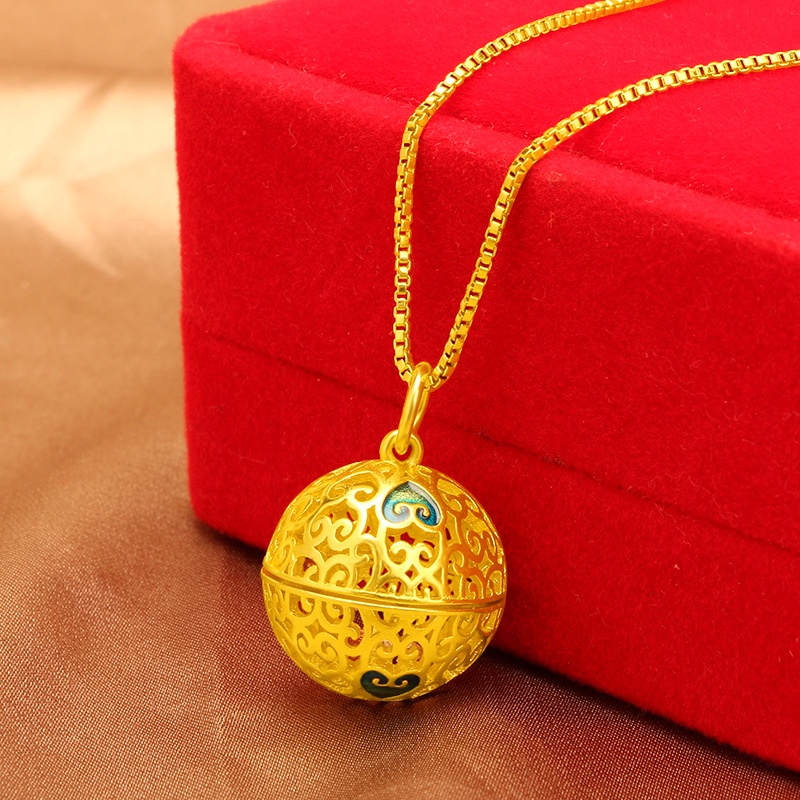 Kalung Liontin Bola Sachet 3D Lapis Emas Asli Kadar 375 Untuk Wanita