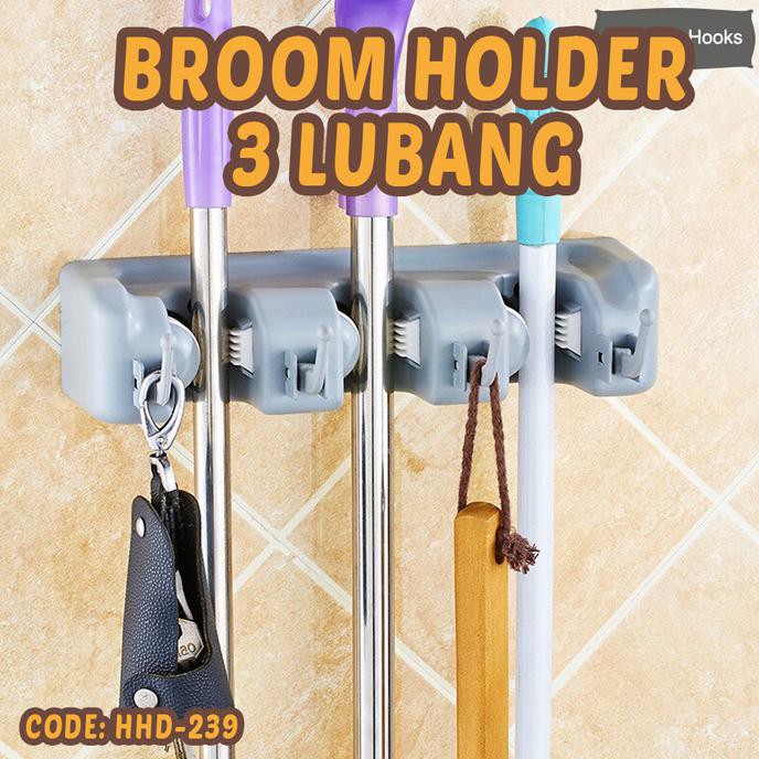 New Gantungan Sapu 3 Lubang Broom Mop Holder 3 Slot Hhd-239