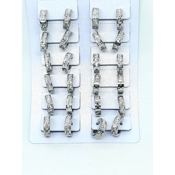 Anting wanita titanium model catok mata 2 baris anti karat anti luntur