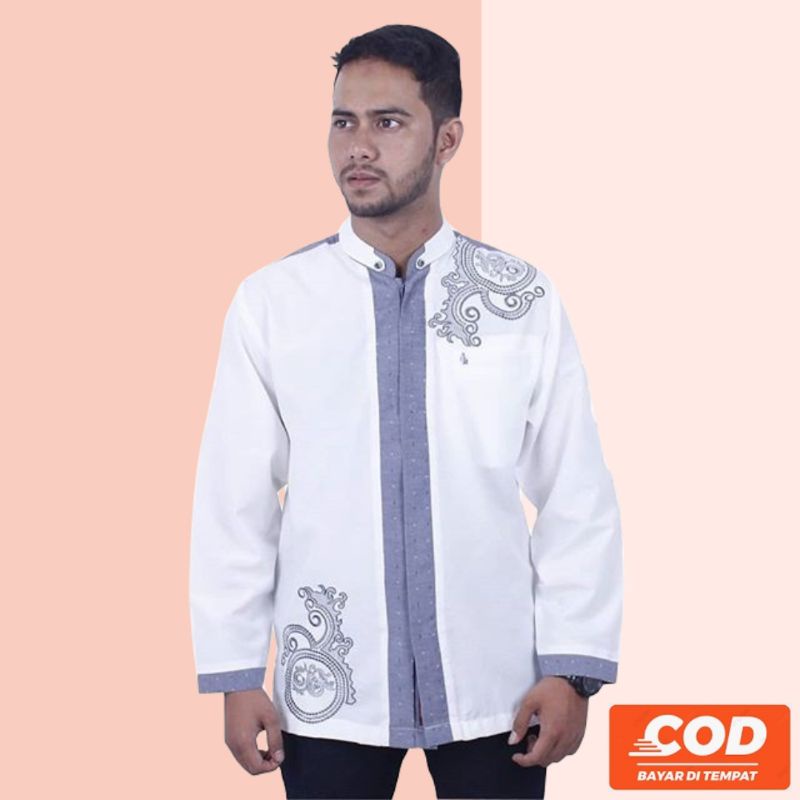 baju koko kemko pria dewasa hem lengan panjang katun bordir warna putih BL 029 Y Billinia Terbaru mu