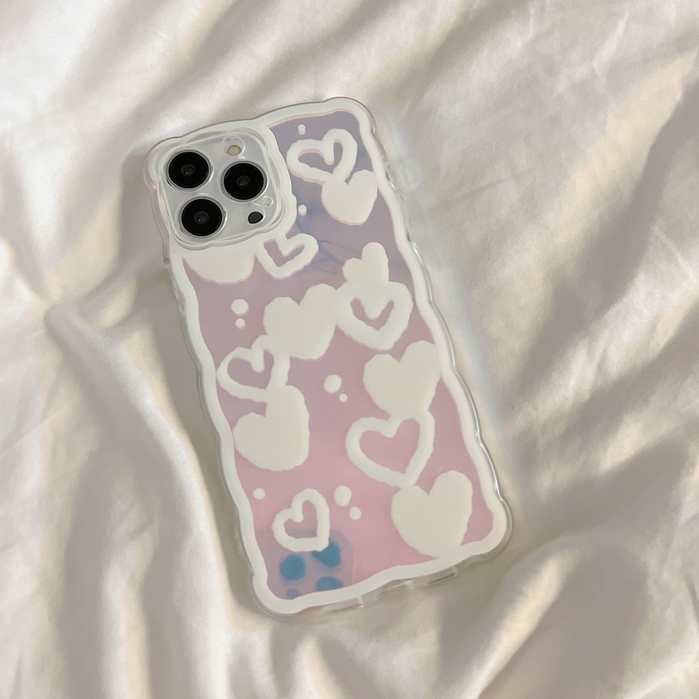 Case Transparan Motif Hati Putih Dengan Laser Card Untuk Iphone 11 8 7 Plus SE2 XS XR 12 13 Mini PRO MAX