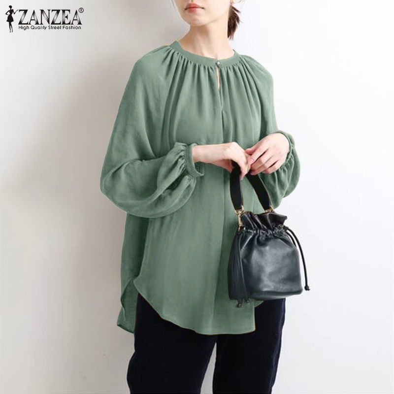 ZANZEA Women Button Down Front Long Sleeve Elastic Cuff Solid Korea Blouse