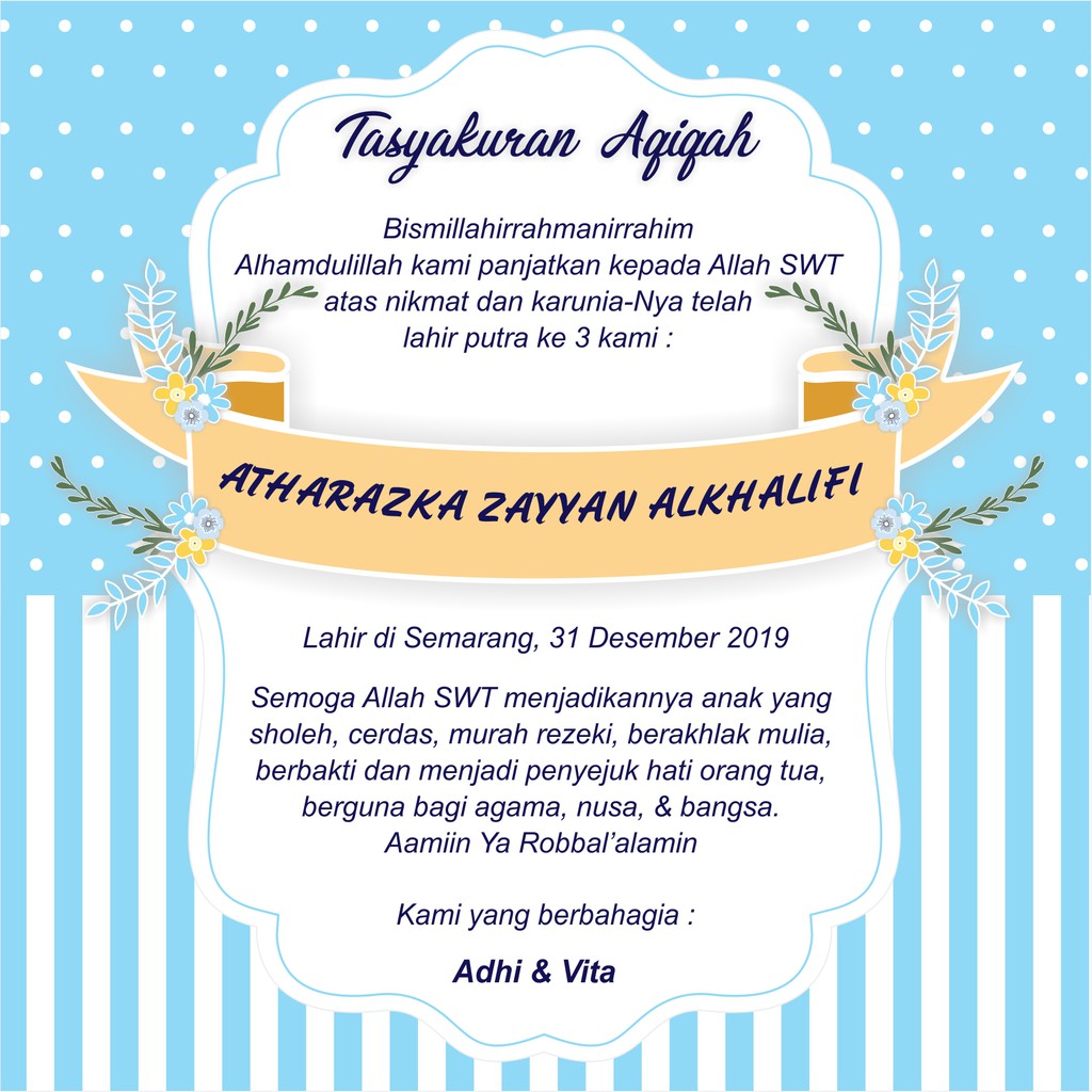 Cetak STIKER Kartun Ucapan Aqiqah Ulang Tahun Free Desain Ukuran 15x15 Cm