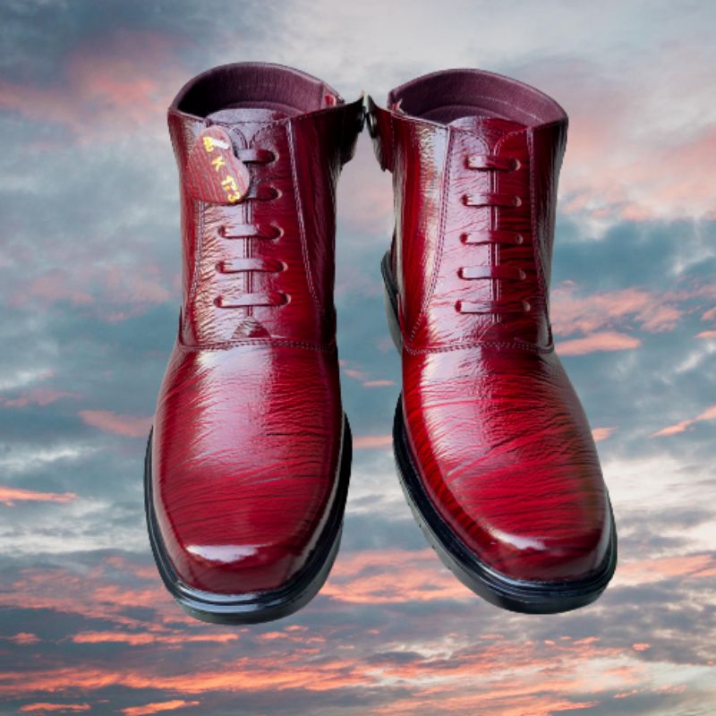 MANDIENS SJK173MR Sepatu Boots Kulit Asli Medali - Sepatu Kulit Merah Pdh Tni Polri Jenggel Koboi