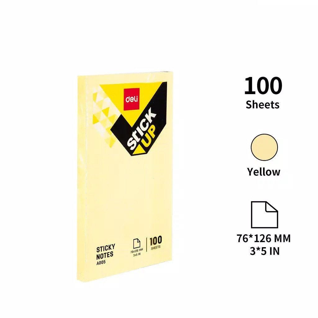 

Deli Memo tempel Sticky Notes 76x126mm 3"x 5" 100sheets Warna Kuning