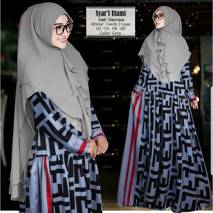 GAMIS MUSLIM WANITA TERBARU BONUS KHIMAR / GAMIS ABU PESTA SYARI