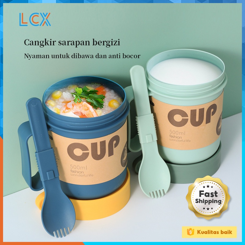 LCX Mangkuk sup Cangkir sup Anti Tumpah Panci sup Portable Free Sendok BPA Free VS-61