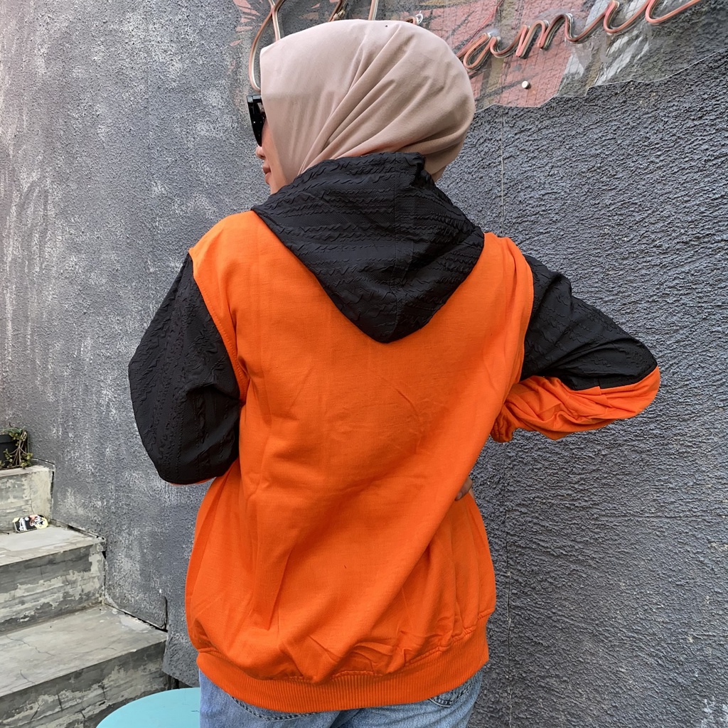 Jaket Sweater Zipper Bordir Kombinasi Qwilting ORANGE SUPRE-M