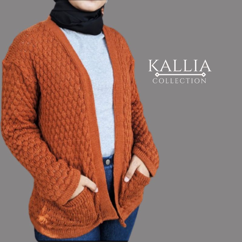 Cardigan rajut popcorn Kardigan outer motif nanas