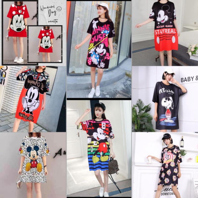 IMPORT Mini Dress Impor Karakter | Korea Dress / Mini Dress Wanita / Kaos Mini Dress
