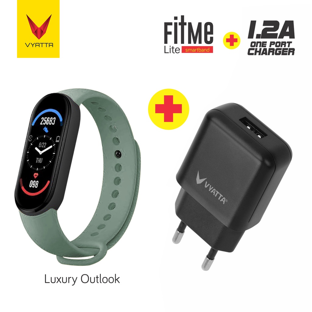 VYATTA FitMe Lite New Smartband - 200+Watchface, Sport Mode, IP67,SPO2-Light green+1.2A BK
