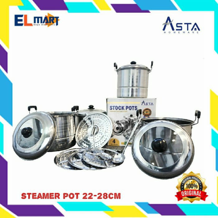 Asta Stock Pot European Dandang Panci Steamer Stainless Set 22 - 28cm