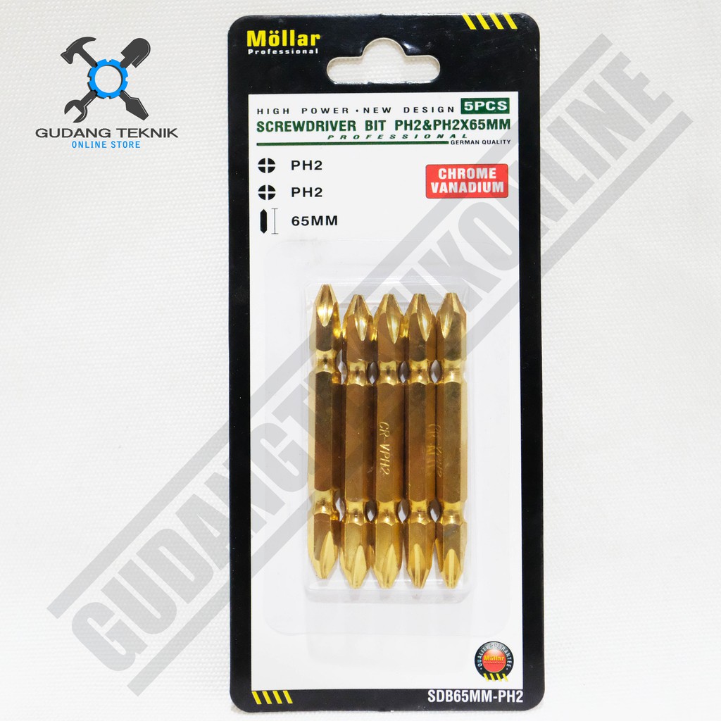 (1SET ISI 5PCS) MOLLAR Mata Obeng Angin 1 Set 5 pcs  PH2 PH2 65mm Screwdriver Bit Set MOLLAR 1Set 5pcs
