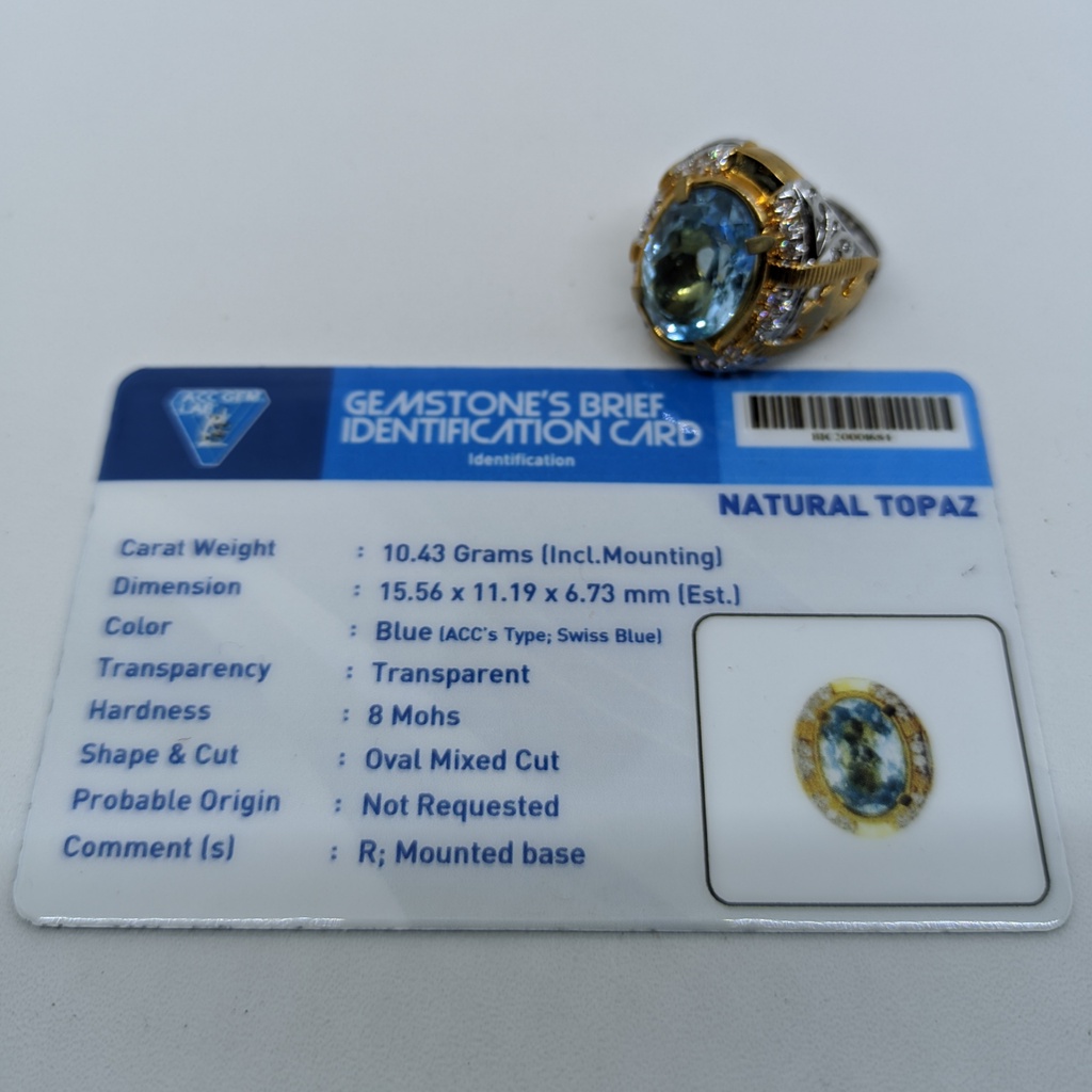 Natural Batu Permata Swiss Blue Topaz Ring Perak SBT03