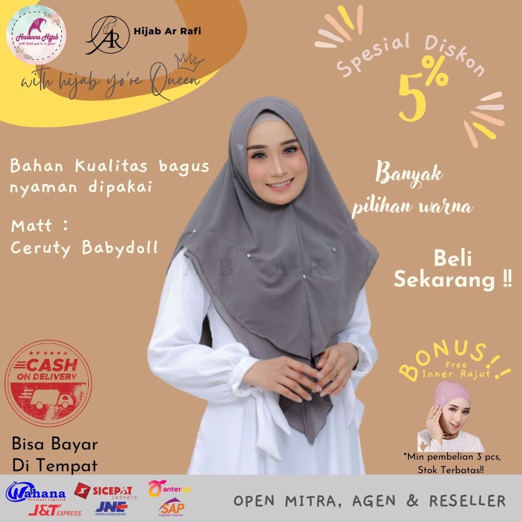 Kerudung Arrafi Hijab AR 517 Khimar Aksen Mutiara Arrafi Hijab