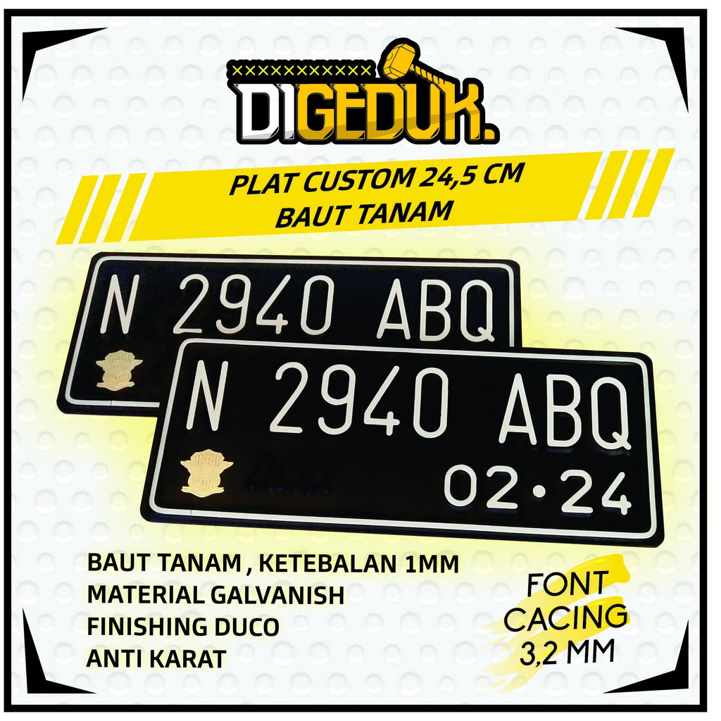 PLAT NOMOR MOTOR CUSTOM UKURAN 24.5 BAUT TANAM