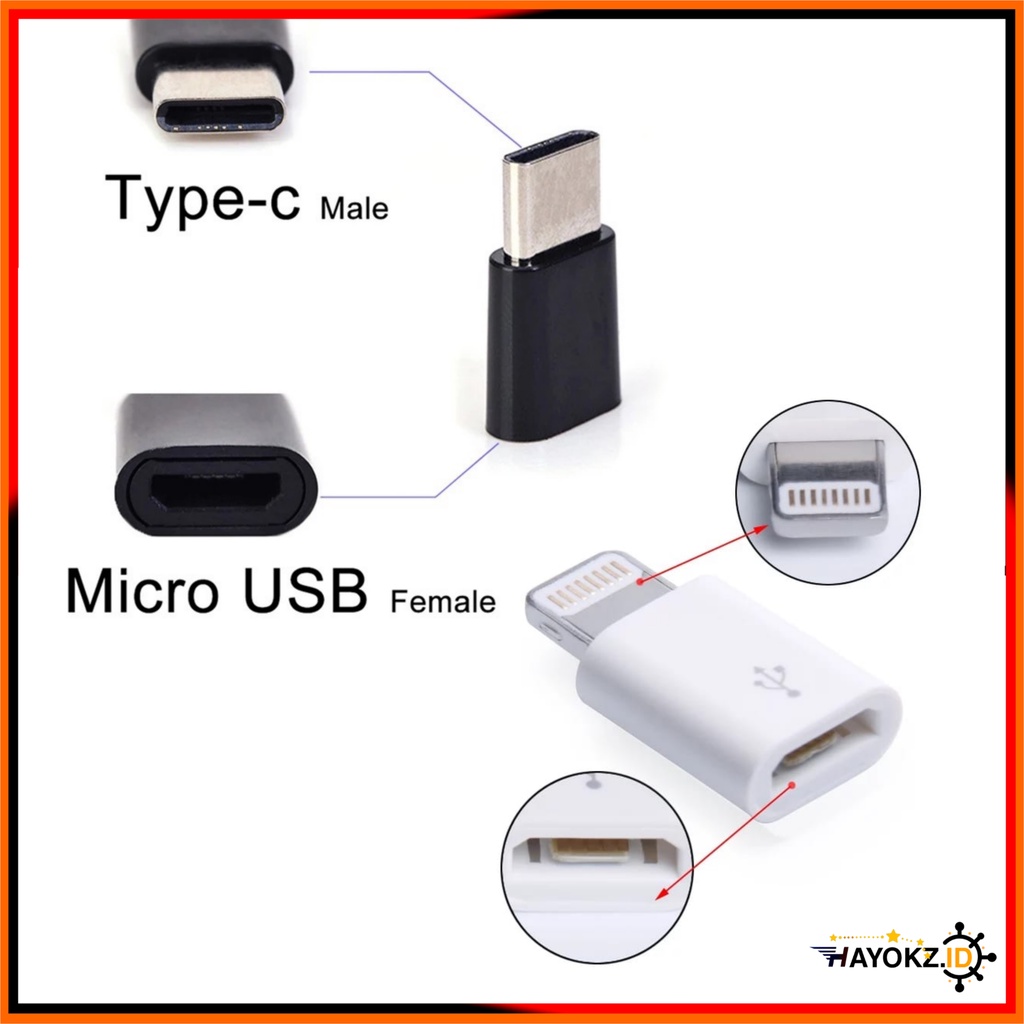 Micro USB ke Type-C / Iphone Adapter Mobile Phone Adapter Sambungan OTG MicroUSB ke USB C Interface
