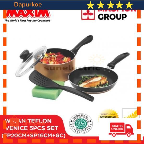 Promo Maxim Panci + Wajan Venice Set 5 Pcs Free Penjepit Stainless Steel Elegan