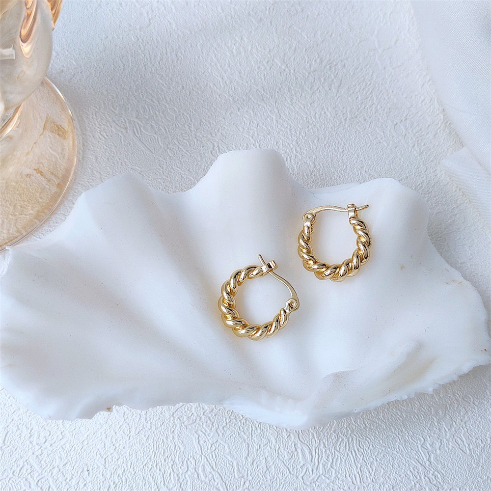 【COD Tangding】Small Twist Hoop Earrings Simple Fashion Twine Cricle Piercing Earstuds Jewelry Accessories