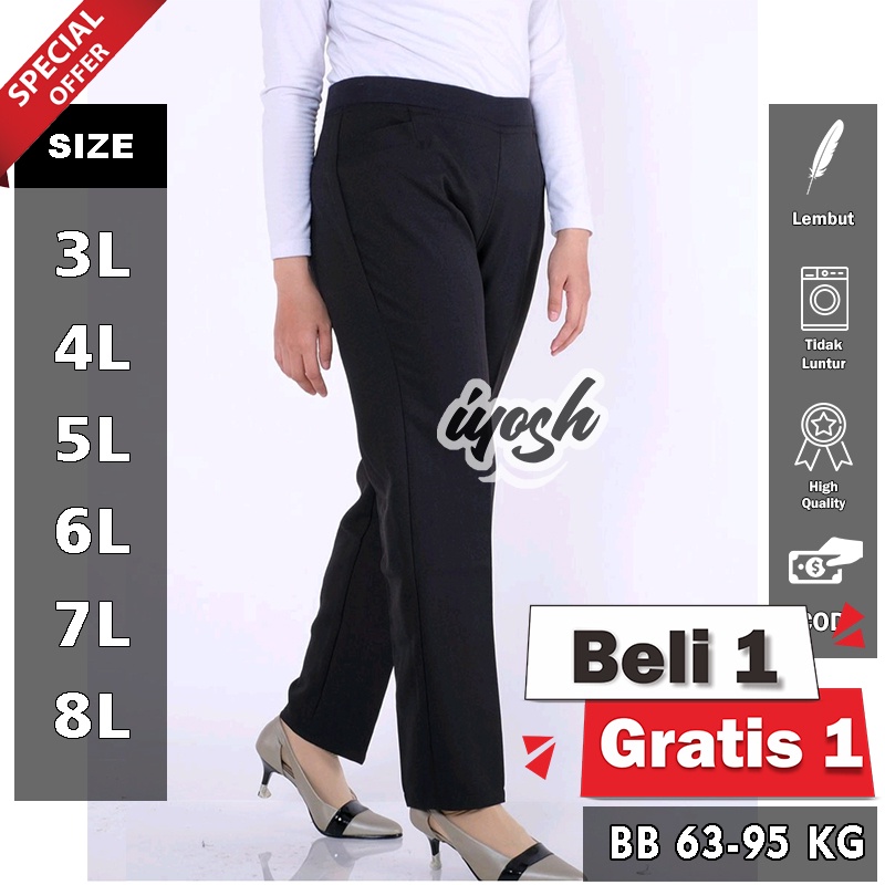 CELANA KERJA PINGGANG KARET HITAM M L XL XXL 3L 4L 5L 6L 7L 8L BB 45 - 93 KG CELANA KERJA WANITA