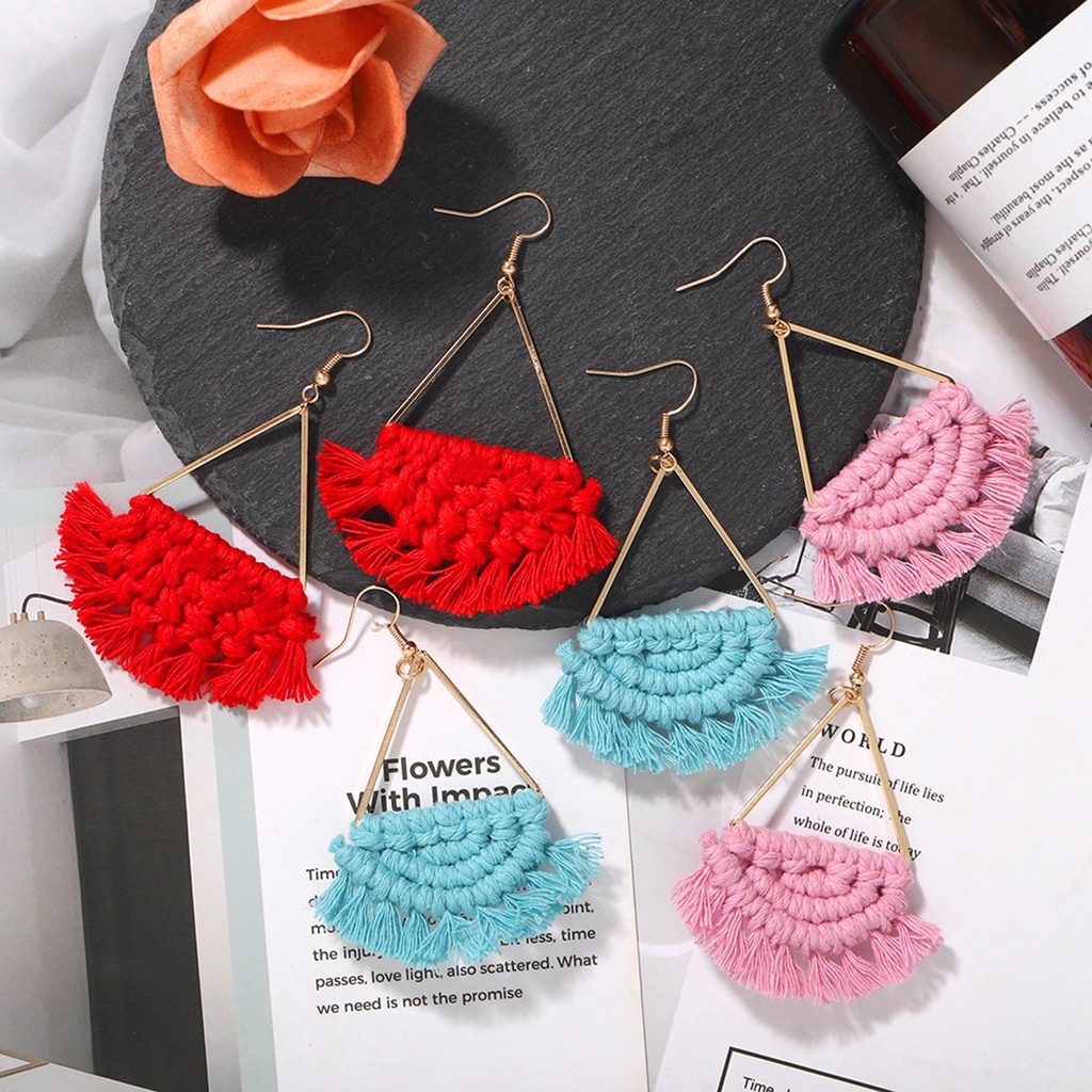 Hu Hu Hu Hu Hu Alat Bantu Pasang Kacamata♡ 1 Pasang Anting Kait Gantung Wanita Desain Setengah Lingkaran + Rumbai Kreatif Untuk Outdoor