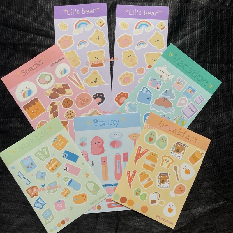

Sticker Sheet Doodle For Budget Journal or Bullet Journal Vol. 1 (No Cutting) Breakfast, Snack, Vacation, Lil's Bear and Beauty untuk Bullet Journal/Planner