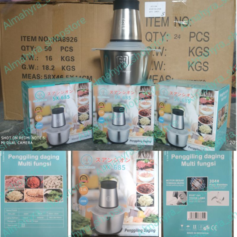 Blender Daging Stainless Steel Chooper SX 685 Penggiling Daging Meat Grinder Coper 2 L
