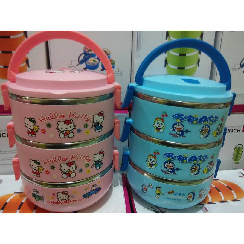 LUNCH BOX RANTANG KARAKTER LUCU STAINLESS STEEL 3 TINGKAT RANTANGAN KOTAK MAKAN BEKAL VA120