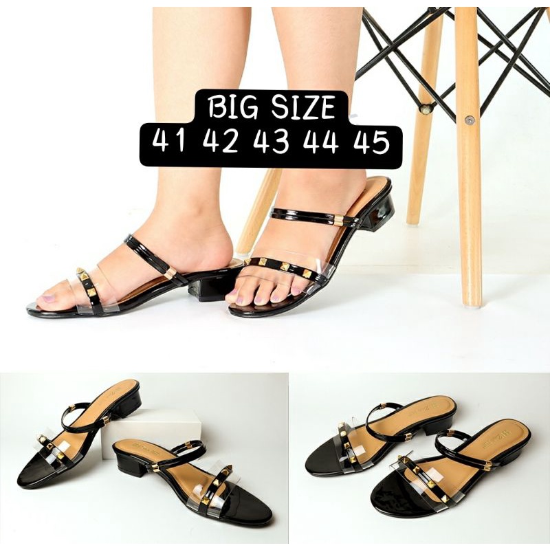 Sandal Slop Makazi Big Size 41 42 43 44 45 / Sendal Valentino Wanita Kasual Santai Hitam, 41