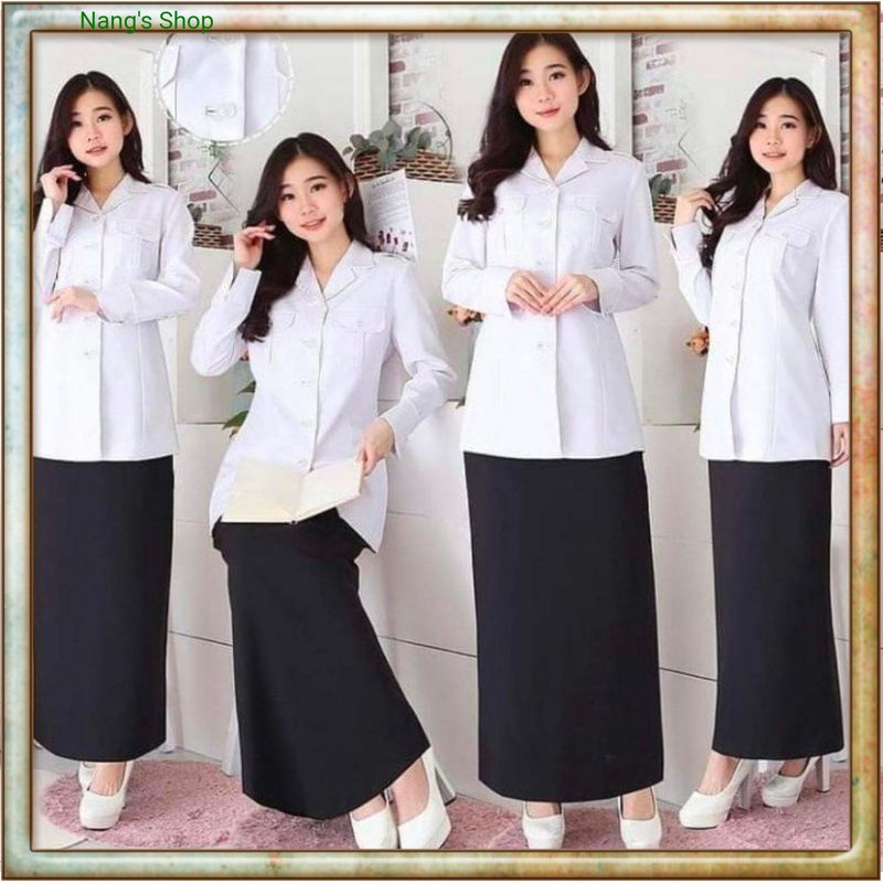 Top BAJU SERAGAM ASN PUTIH HITAM ROK SPAN BAJU DINAS GURU