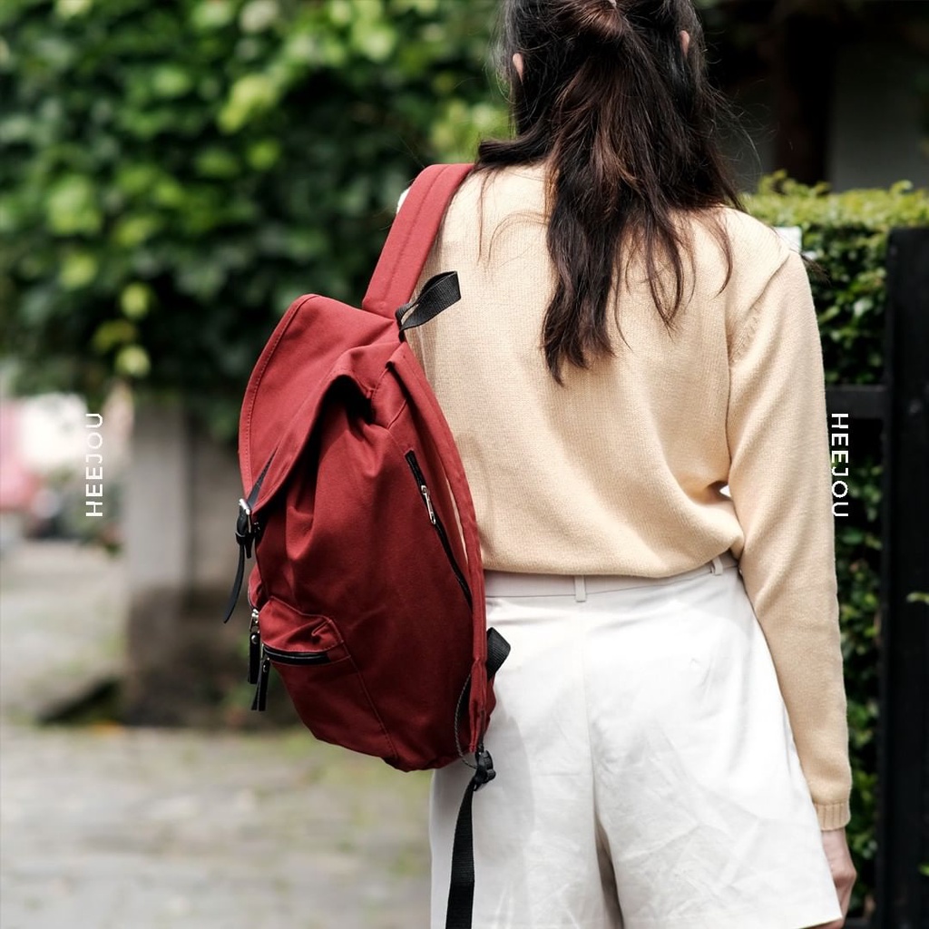 TAS LAPTOP RANSEL KULIAH SEKOLAH KANVAS VINTAGE HEEJOU TRAVELLO MAROON
