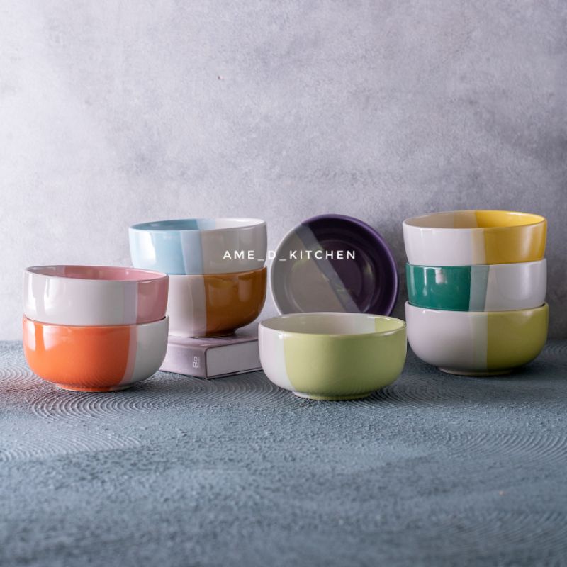 Mangkok bijian keramik bulat two tone 10 warna