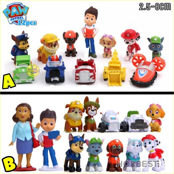 PAW PATROL isi 12 Action Figure Miniatur Topper Pajangan Mainan Puppy