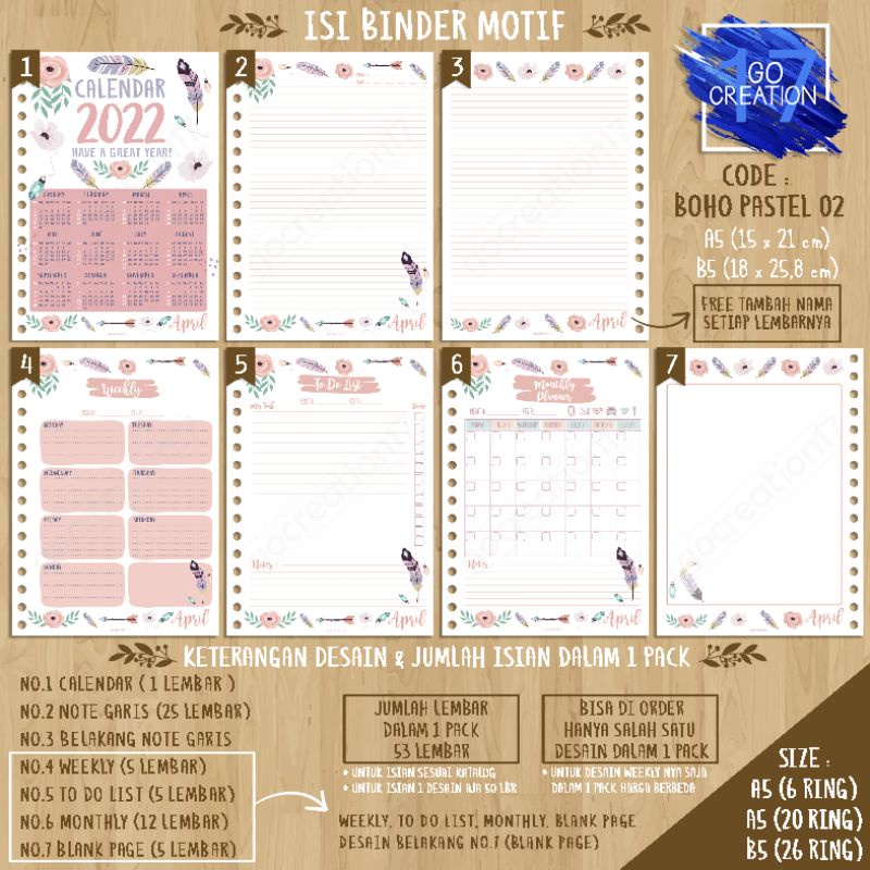 

Buku Planner isi Kertas Binder Motif Boho Pastel 02 Premium A5 ring 20 dan A5 ring 6