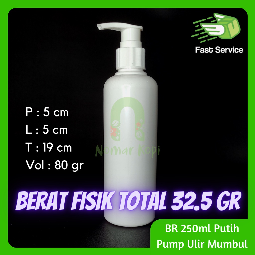 BOTOL 250ML PUTIH CANTIK PUMP LOTION NEECK 24 PET TEBAL SANITIZER LOTION