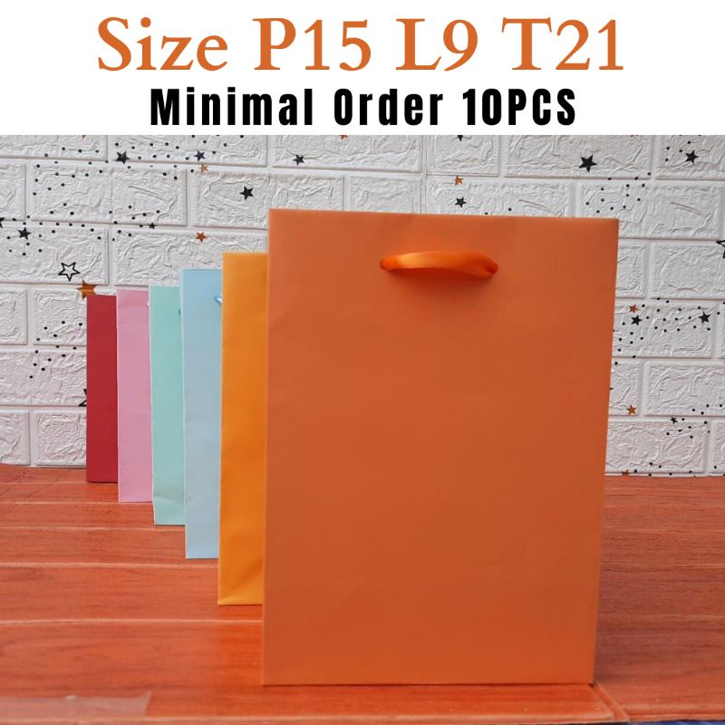 

Paper Bag Murah, Paperbag Warna POLOS Uk 15x9x21 MINIMAL ORDER 10PCS, TALI PITA
