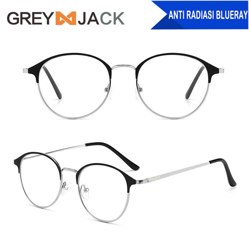 Grey Jack/kacamata anti radiasi blueray dewasa fashion metal 16034-blk silver