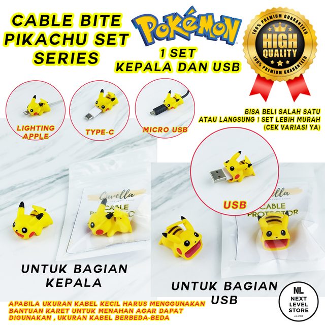 Pikachu Set Pokemon 3D Series Cable Bite Pelindung Kabel Protection