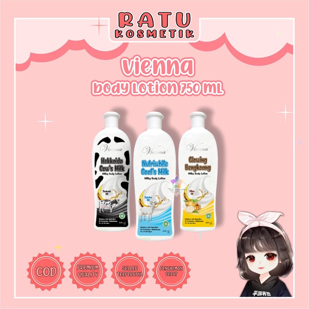 ❤ RATU ❤ Vienna Body Lotion 750ml Bottle | Goat's Milk Jojoba oil  | Hokaido Cow's Milk Tsubaki Oil | Bengkoang Olive Oil | Viena Kemasan Botol (✔️BPOM)