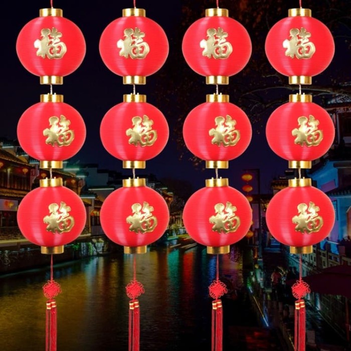 Lampion Merah Fu Hoki Dekor Imlek Lampion Merah Outdoor Ornamen-SATUAN Harga Grosir Termurah