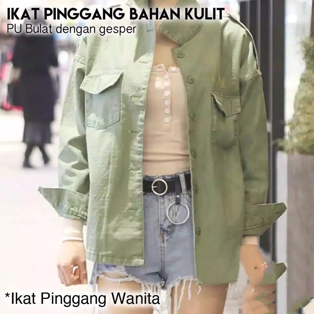 *ALIBABA1688*COD Ikat Pinggang Wanita Bahan Kulit PU Bulat Metal B9