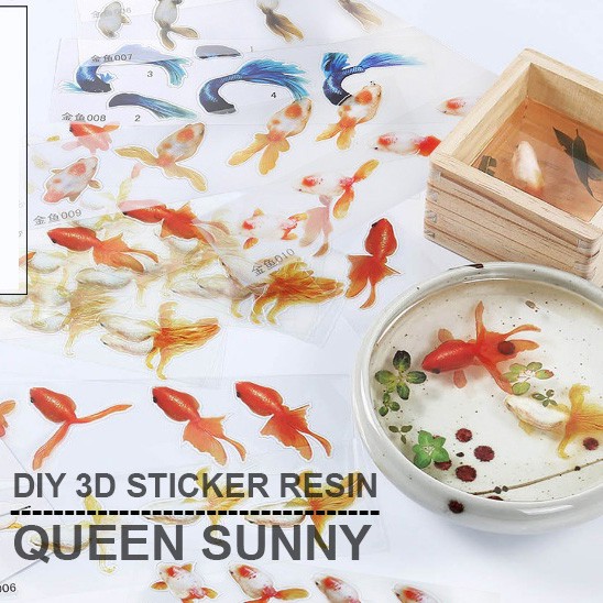 Resin Ikan Mas Sticker 3D Goldfish Ikan Koi Clear Sticker Lukisan Crystal Epoxy Bahan Resin