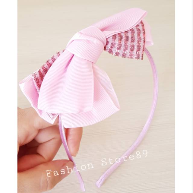 Bando import Anak Pink hiasan mewah dengan kain import dan bahan kualitas lembut / bando anak