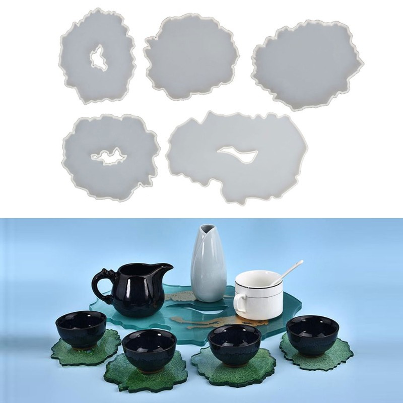 Gliter 5pcs / Set Cetakan Resin Asimetris Ukuran Besar Bahan Silikon Untuk Perlengkapan Dapur