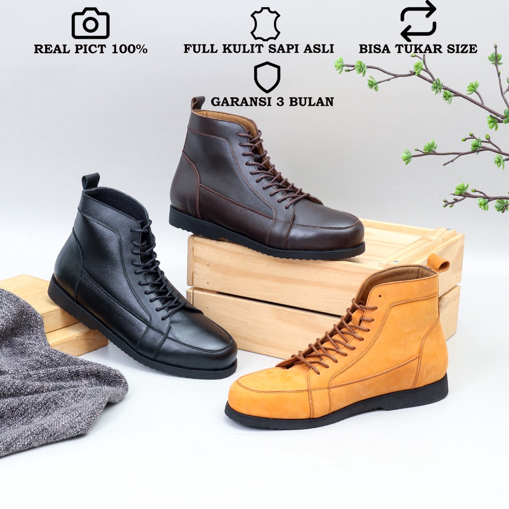 sepatu boot pria keren sepatu boot casual sepatu boot kulit sapi asli sepatu outdoor model Vizaro