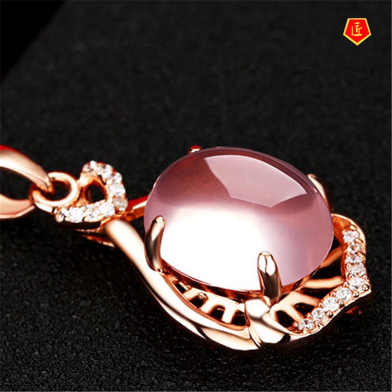 [Ready Stock]Elegant Silver Necklace Female Pink Crystal Pendant for Girlfriend