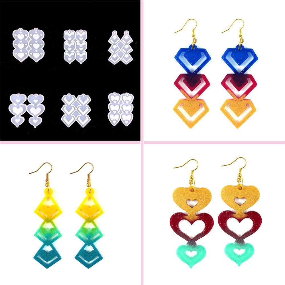 R-flower Earrings Resin Mold Resin Kerajinan Tangan UV Epoxy Love Heart Juntai Silicone Mold