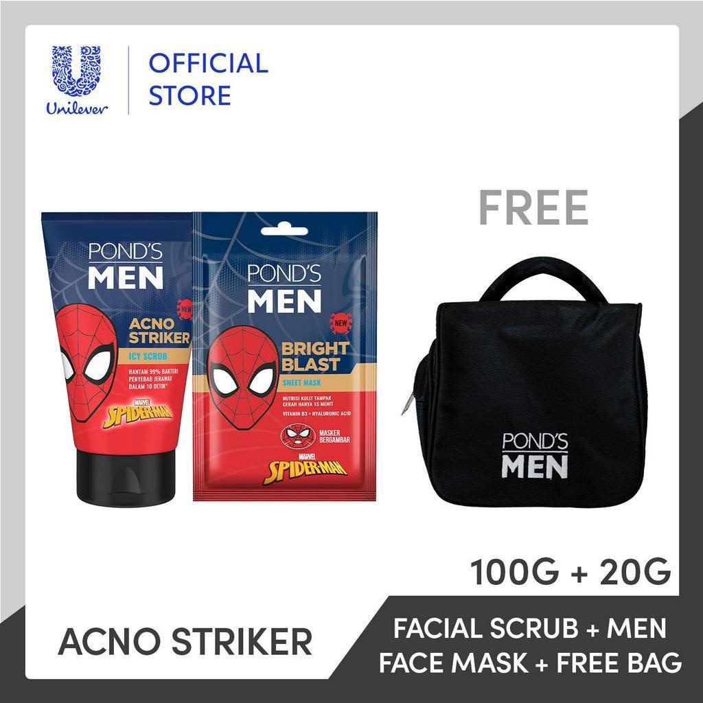 Buy 1 Ponds Men Acno Striker + Ponds Men Bright Blast Face Sheet Mask FREE Ponds Men Bags