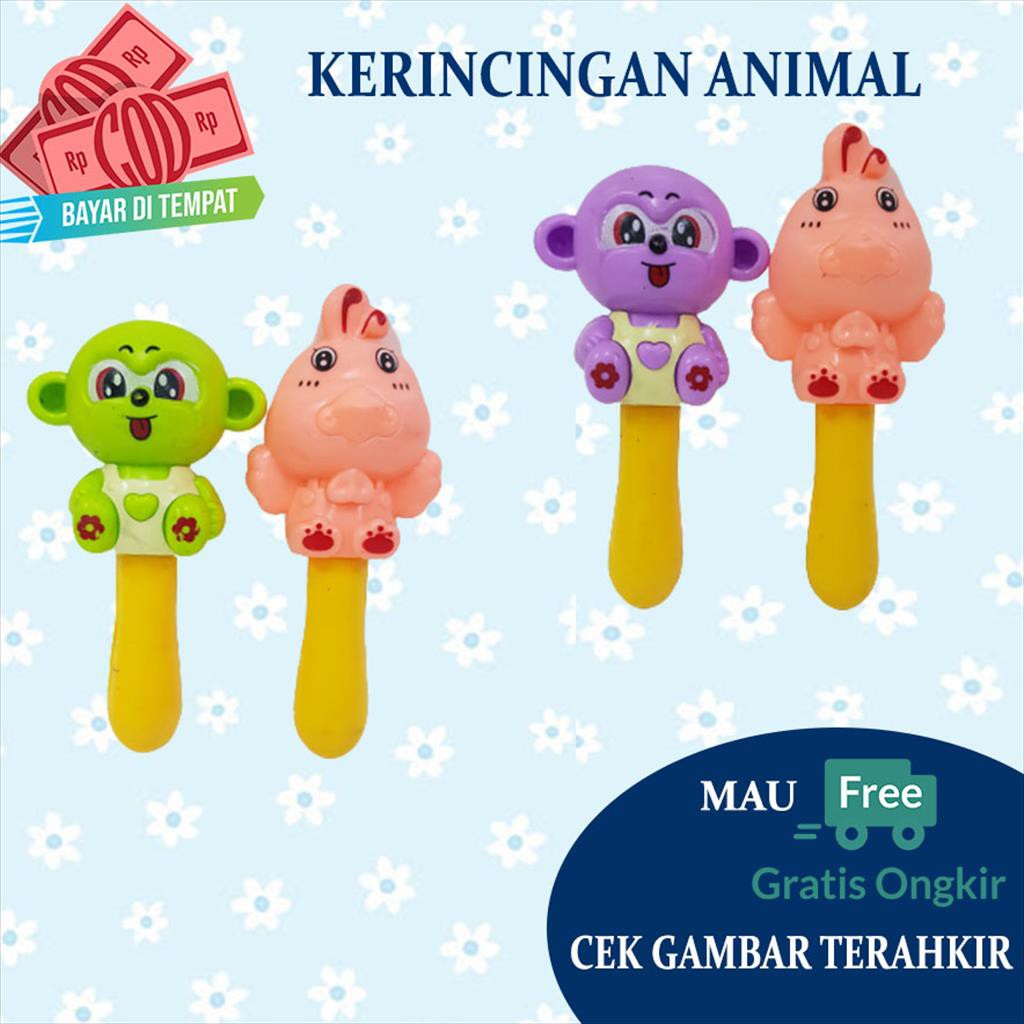 Mainan Kerincingan/ Kerincing  Bayi Bentuk Animal 2 PCS 3219